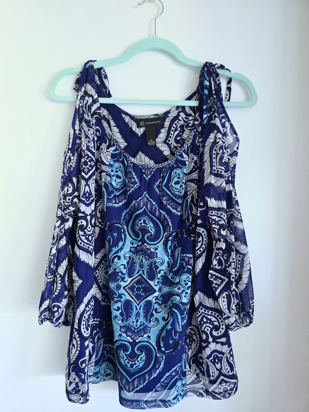 INC International Concepts Blue Paisley Cold-Shoulder Blouse XL